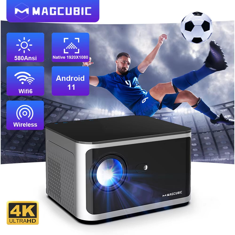 Android 11 4K Smart Projector with 580 ANSI Lumens, 1920x1080P Full HD, Wi-Fi 6, Bluetooth 5.0, Allwinner H713, Voice Control for Home Cinema Theater